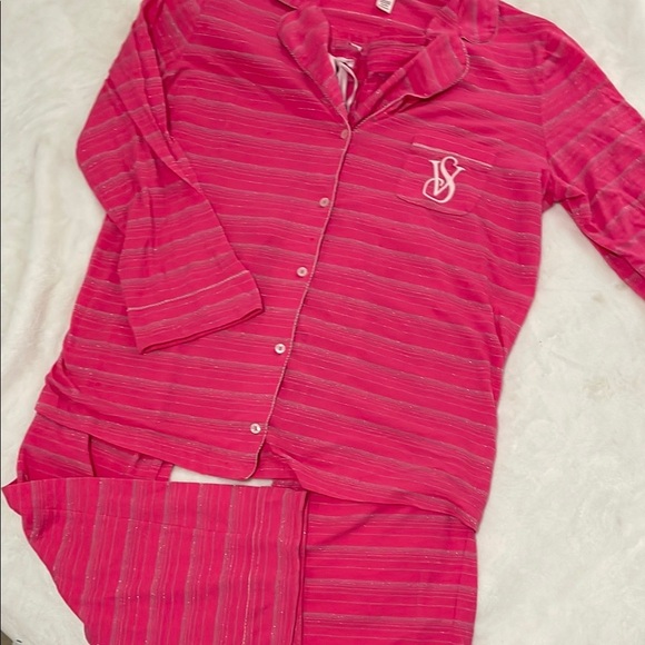 Victoria's Secret Other - Victoria's Secret Pink and Silver Striped Pajama Set